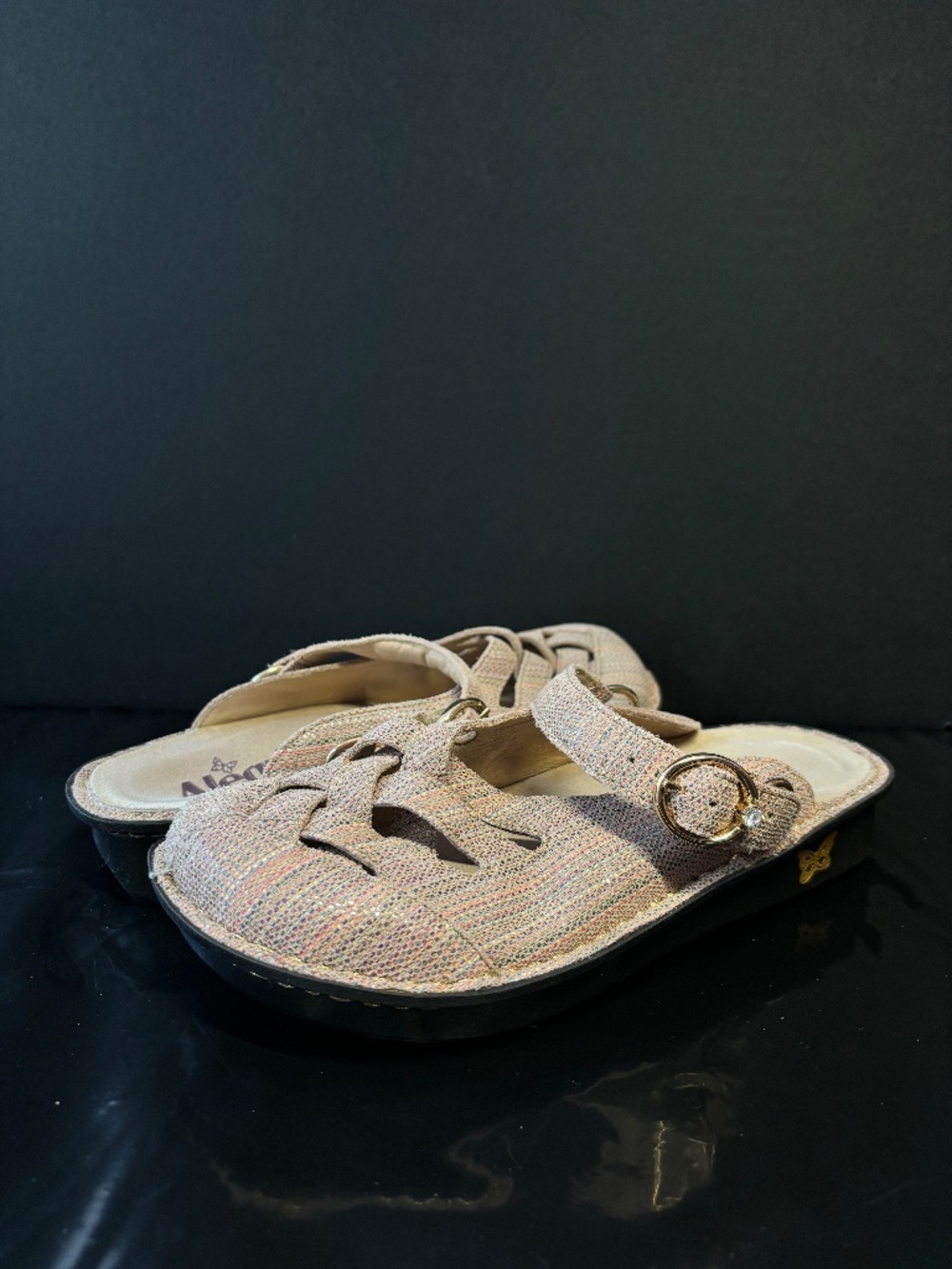 Alegria NEW Beige Multitone Knit Slip-On Clog with Decorative Buckle